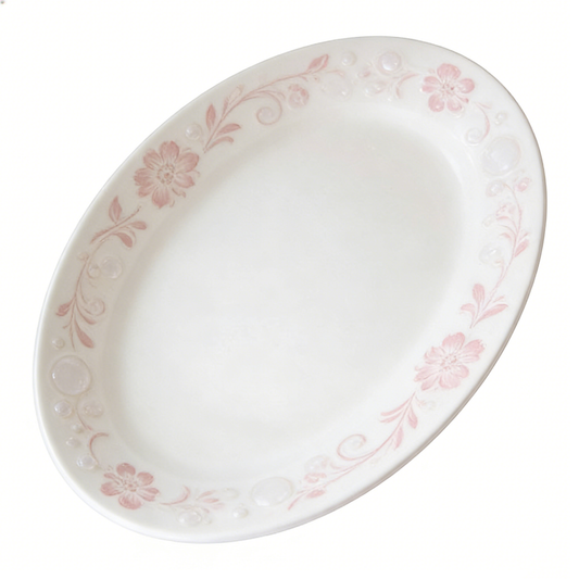 Vintage Pink Floral Oval Ceramic Plate