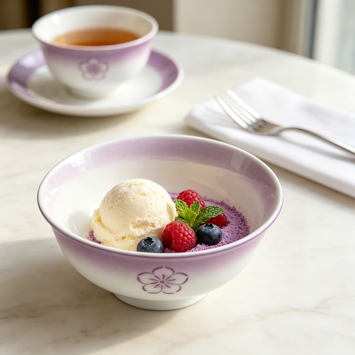 Purple Flower Gradient Ceramic Bowl