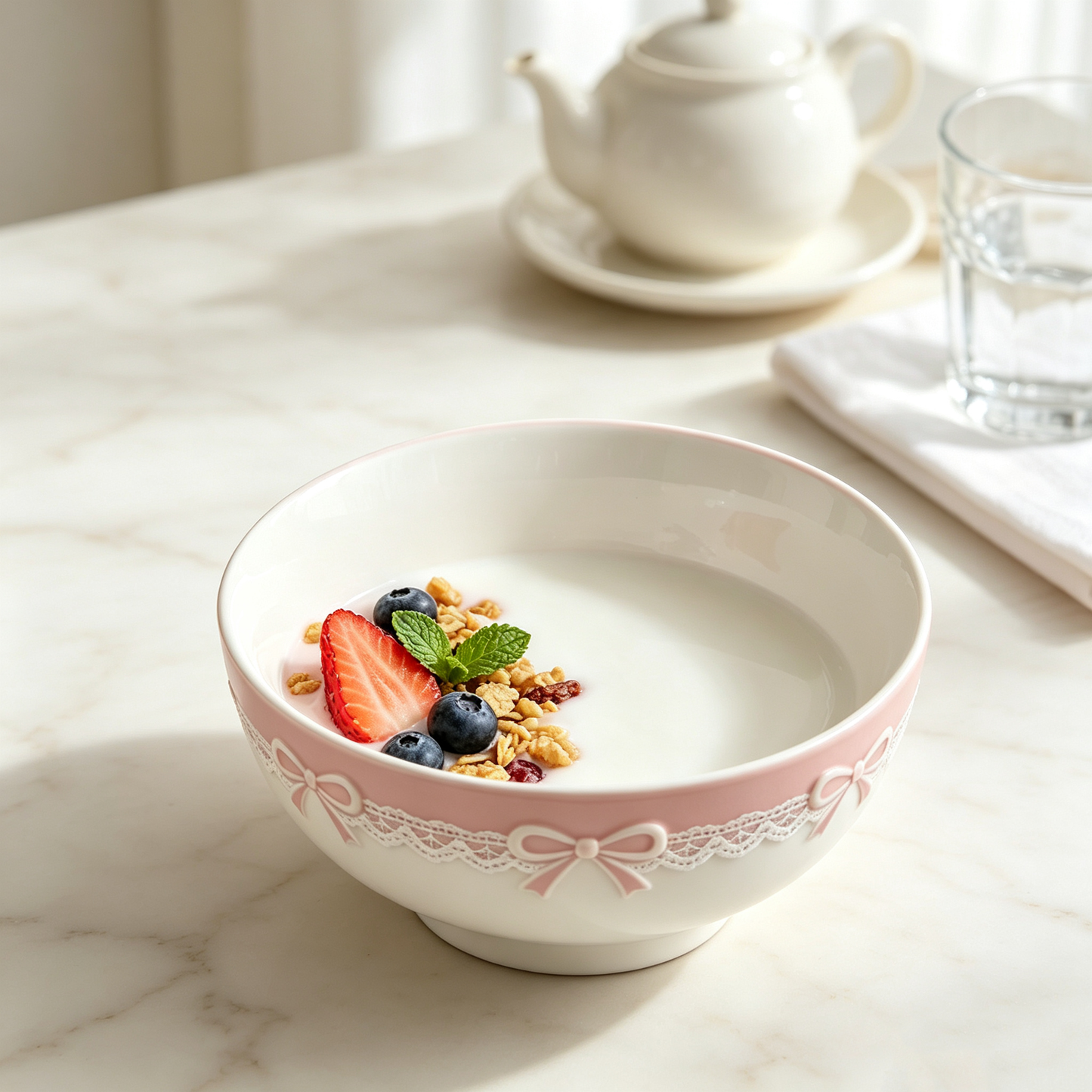 Pink Bow Lace Ceramic Bowl
