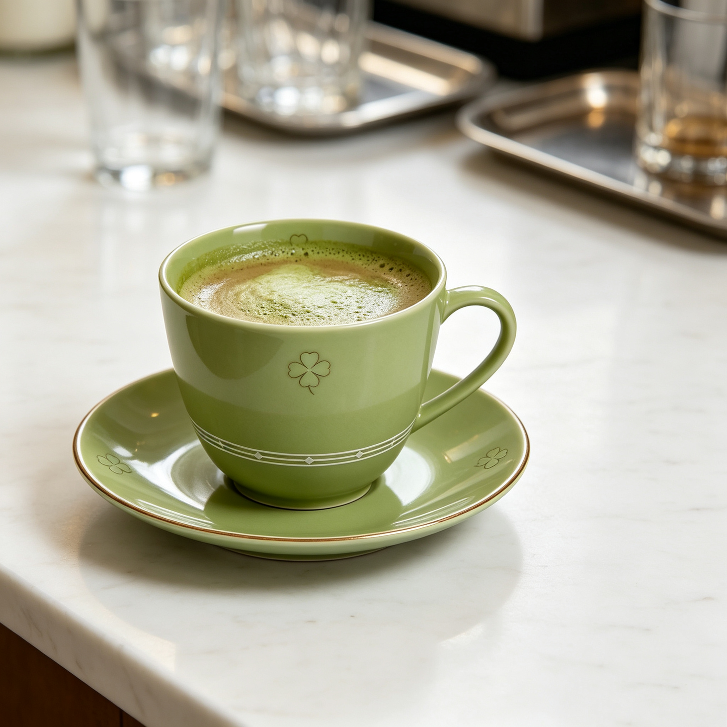 Light Green Clover Ceramic Cup & Saucer