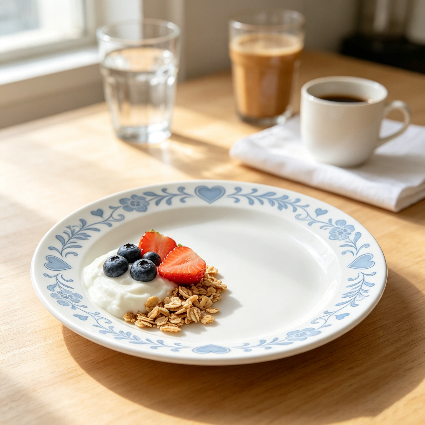 Romantic Blue Heart Floral Round Plate