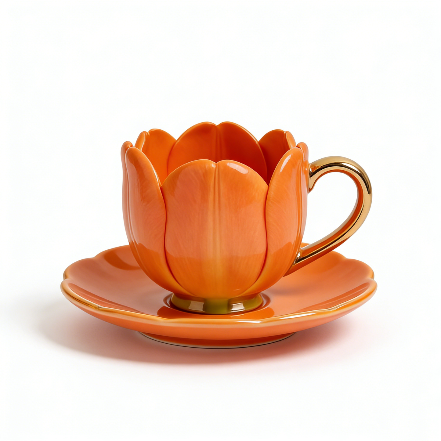 Orange Tulip Flower Ceramic Cup & Saucer