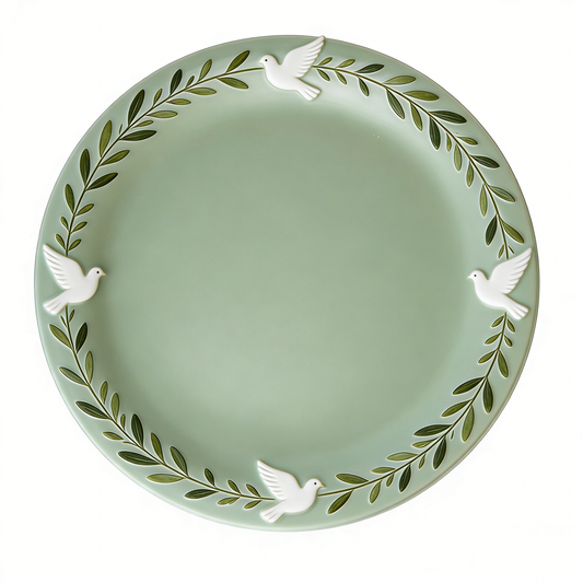 Peaceful Green Dove & Olive Plate