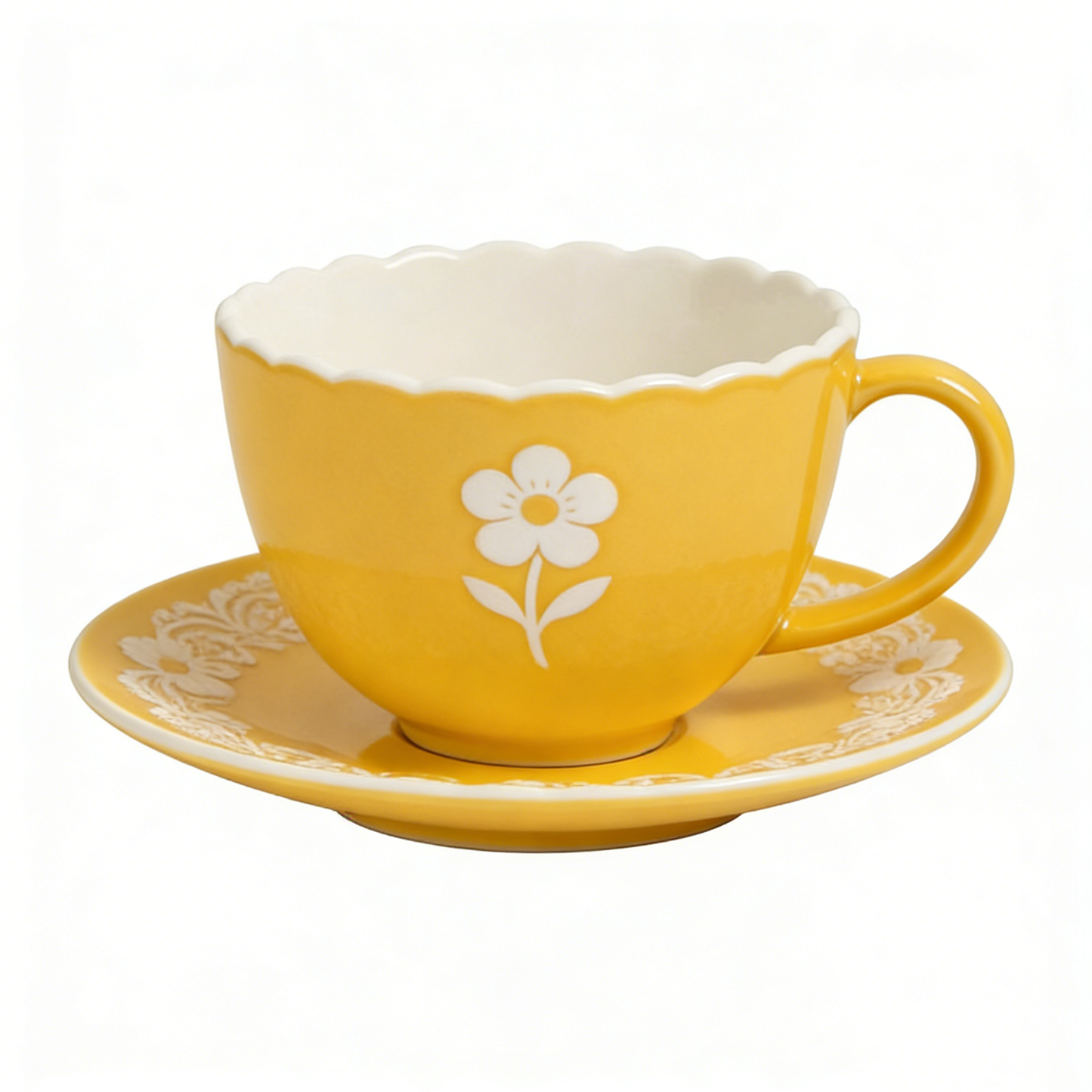Yellow Simple Flower Ceramic Cup & Saucer