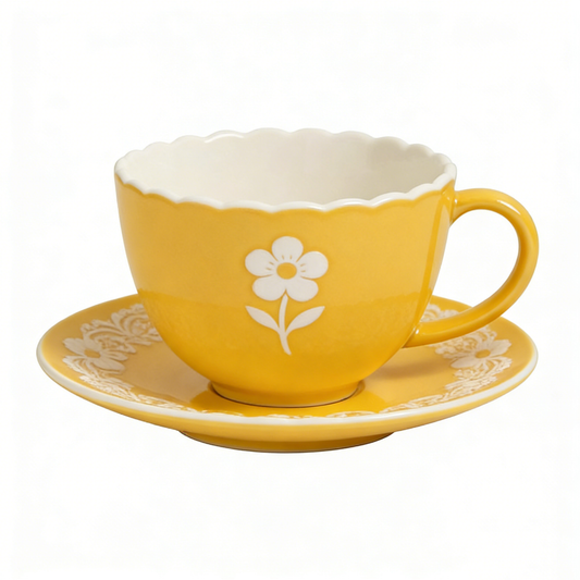 Yellow Simple Flower Ceramic Cup & Saucer